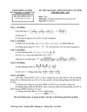 Đề thi chọn học sinh giỏi lớp 8 cấp tỉnh năm học 2016 2017 môn Toán